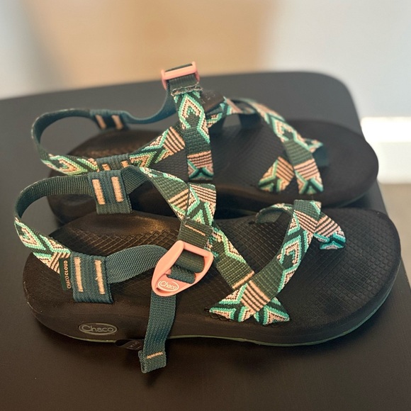 Chaco Women's Sandals with Teal and Pink Pattern - Picture 2 of 5